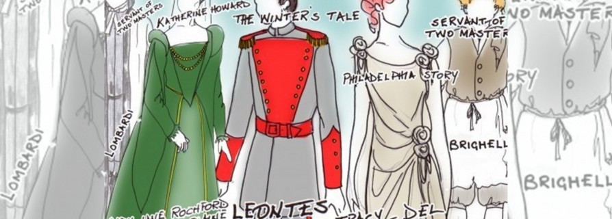 a collage of costumes design drawings