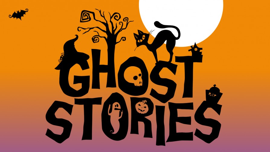 Ghost Stories - orange and pink background with black spooky text saying GHOST STORIES